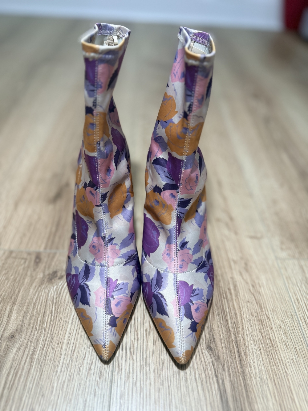 Massimo Dutti Floral Pointed Ankle Boots in Purple, Pink & Mustard